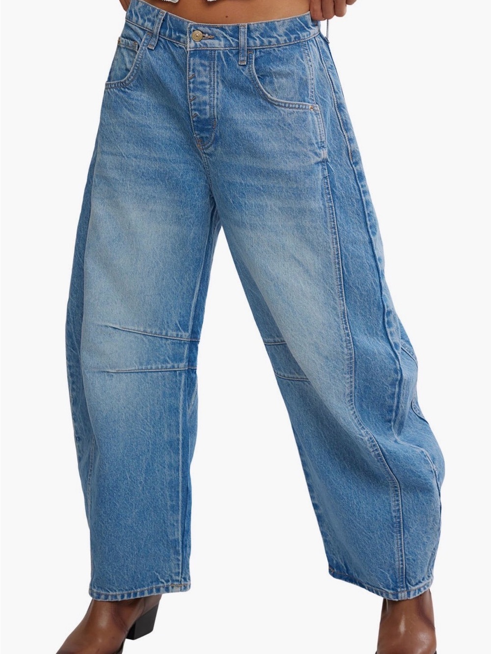 Free People We The Free Good Luck Mid Rise Barrel Leg Jeans